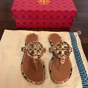 Tory Burch Miller stamped snake printed leather sandals color blush Roccia/gold